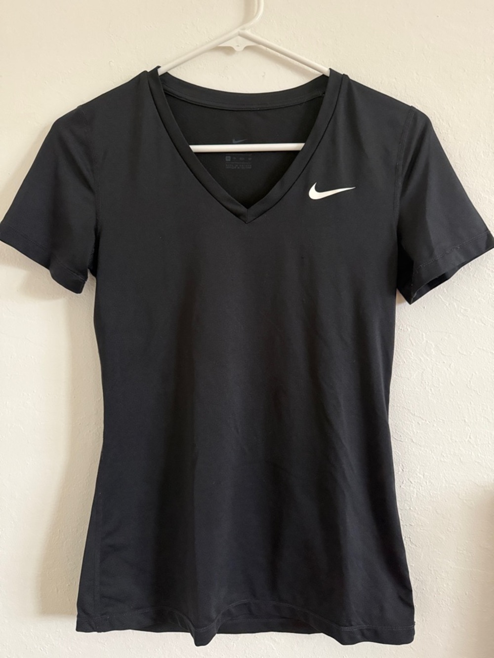 Nike Black V-Neck Short Sleeve Performance Tee with White Swoosh